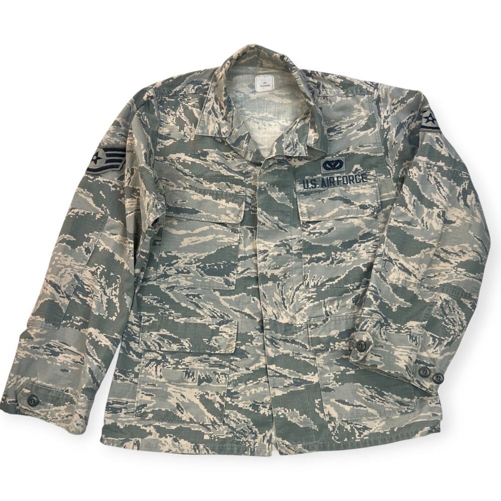 US Air Force Mens Military Jacket ABU Stripe Camo Shirt Patch Uniform Sz 38 S